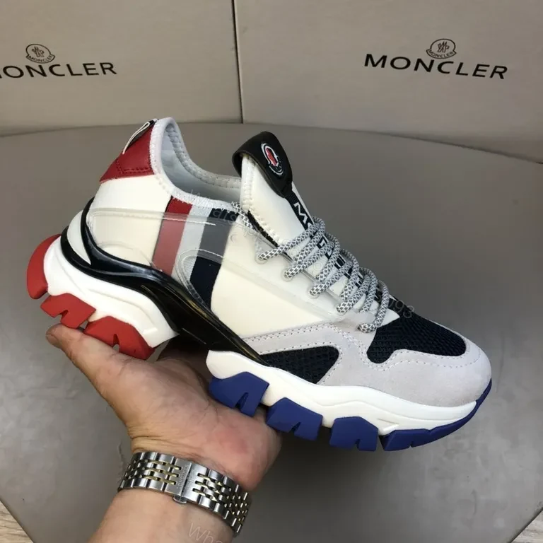 View 4 of Patterned Texture Moncler Sneakers: Navy-White-Red Luxury Casual Shoes