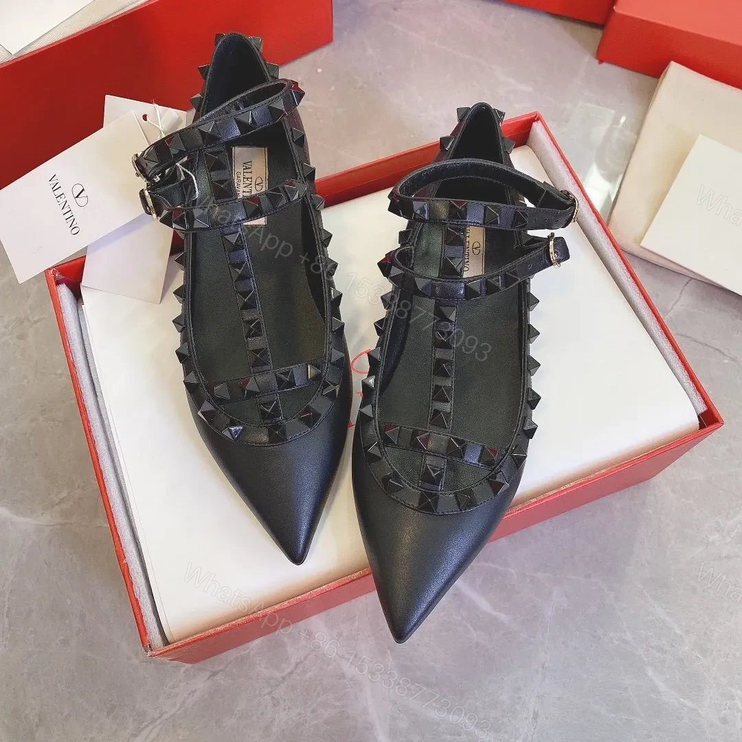 View 4 of Valentino Women Black Leather Pointed Flats