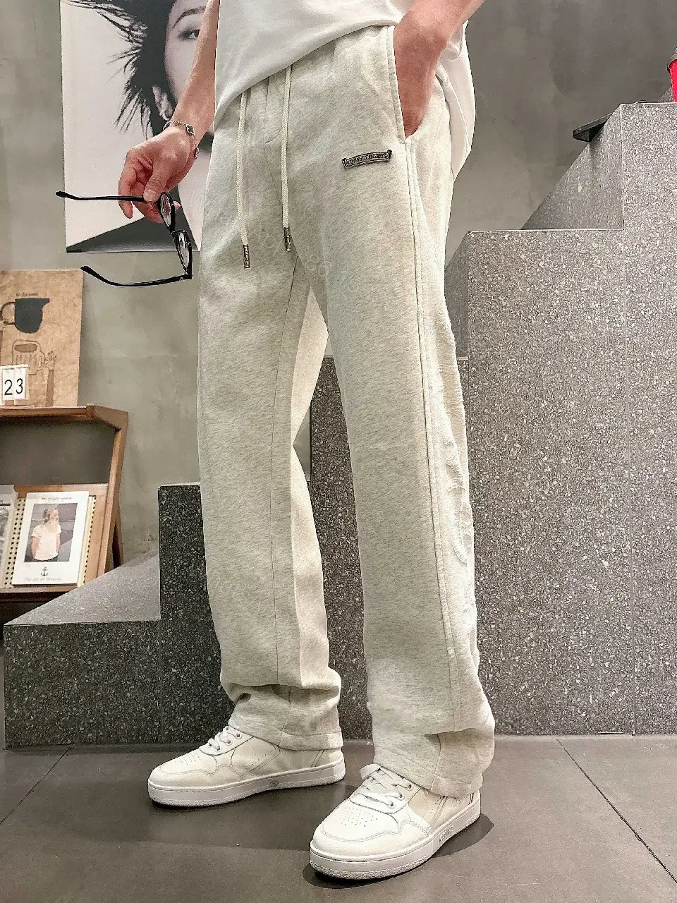 View 5 of Light Gray Heathered Joggers – Relaxed Streetwear, Drawstring Waist