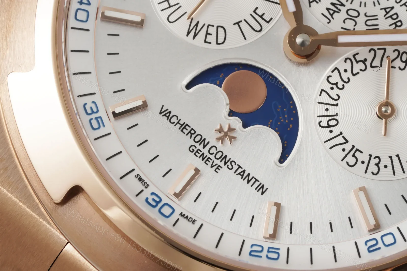 View 5 of GS Factory Vacheron Constantin Overseas Perpetual Calendar 4300V Series Watch – Rose Gold with White Dial and Interchangeable Straps