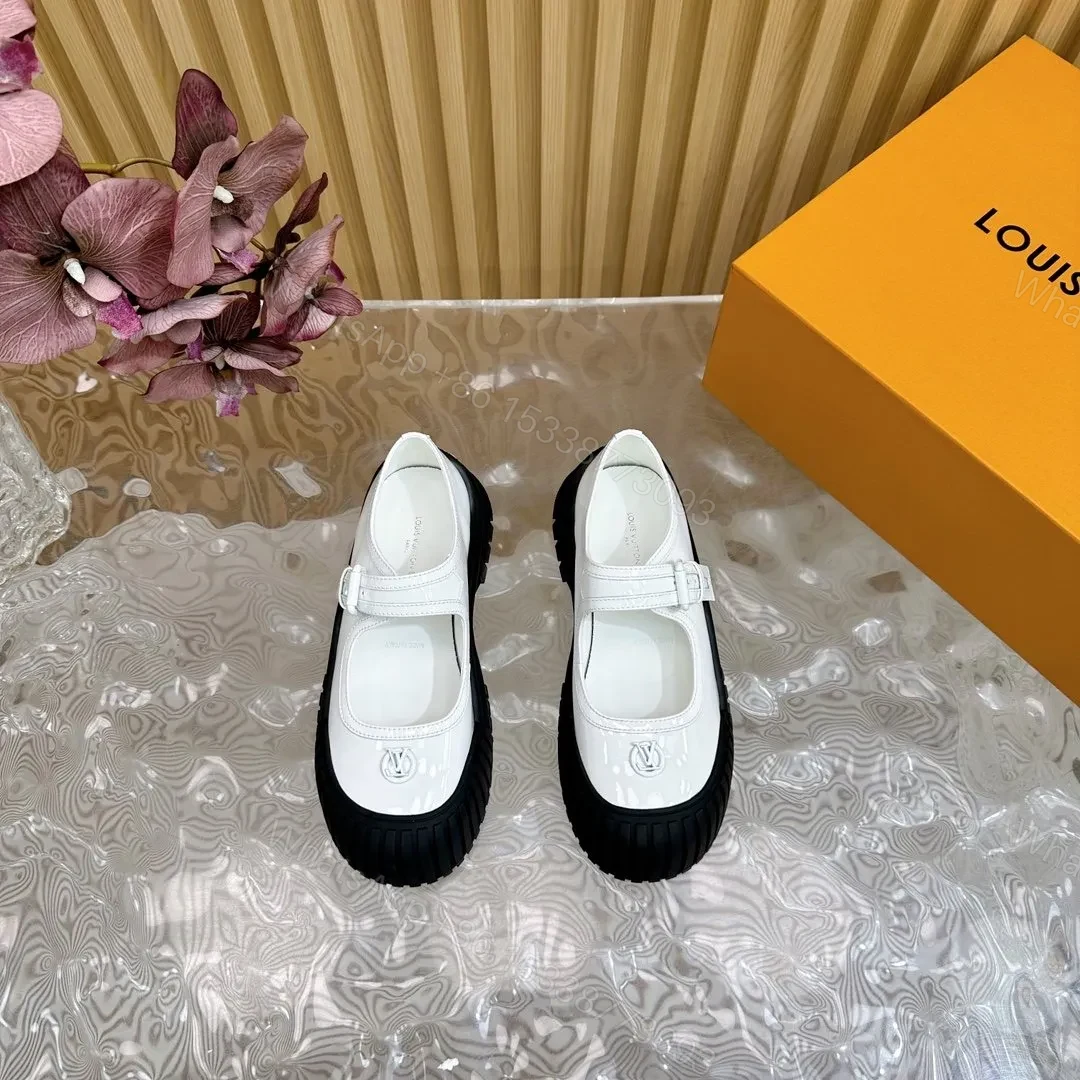 View 4 of LV Women White Patent Leather Rubber Toe Mary Janes