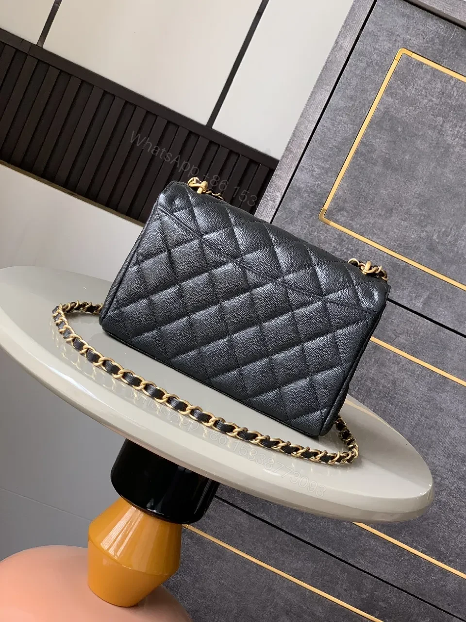 View 2 of Quilted Calfskin Tote: Gold Chain, Compact Luxury Bag