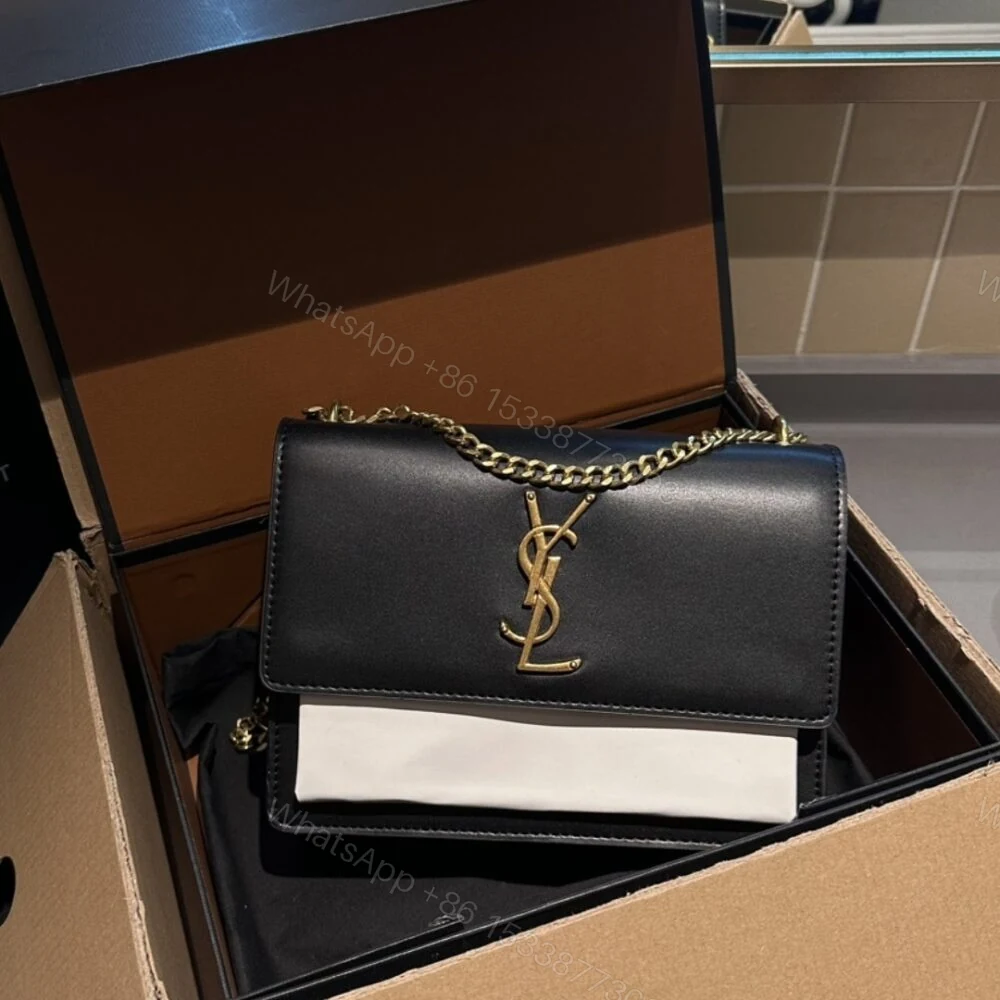 View 2 of Saint Laurent Sunset Smooth Shoulder Bag Bicolor Black And White 23Cm