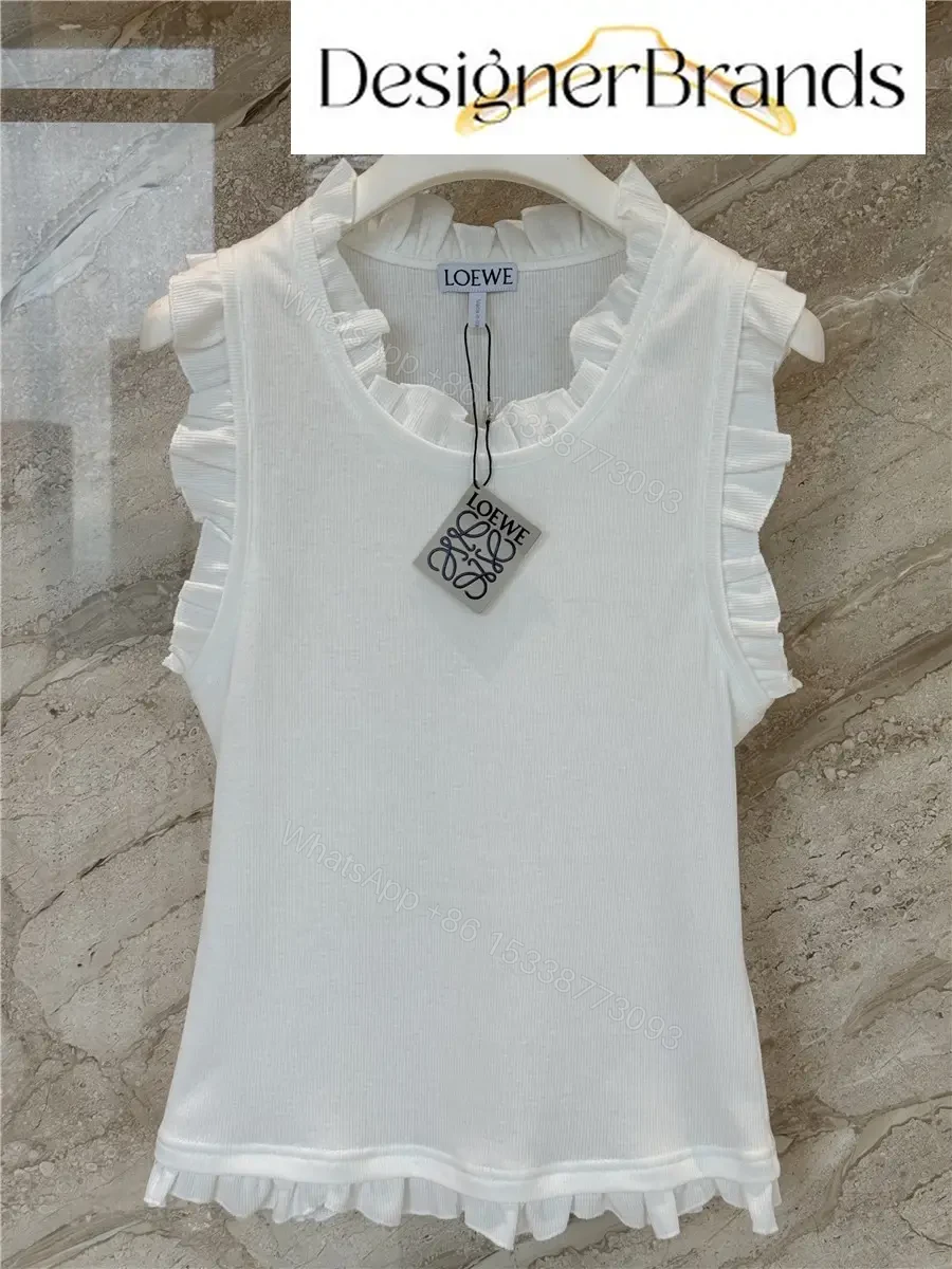 View 2 of LOEWE Paula Ibiza White Cotton-Blend Ruffled Vest