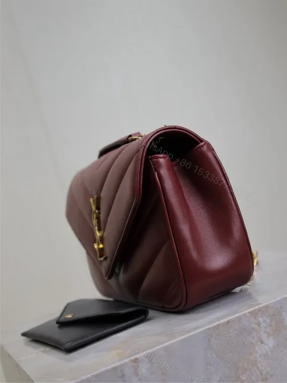 View 2 of Burgundy Quilted Satchel: Gold YSL Logo, Day-to-Night Luxury