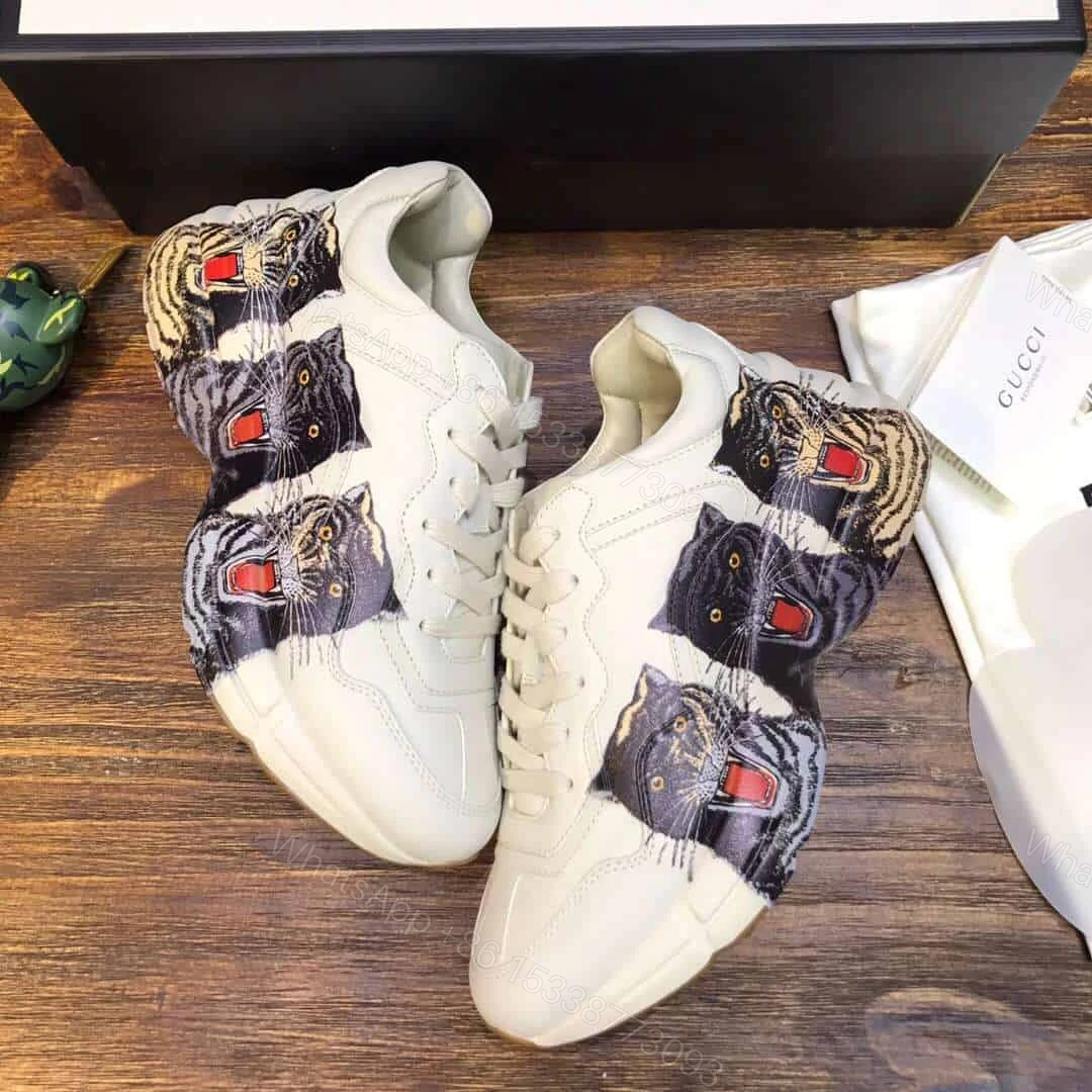 View 4 of GUCCI RHYTON LEATHER SNEAKER WITH TIGERS