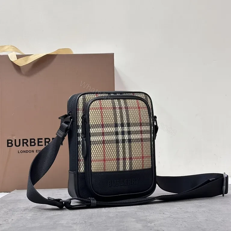 View 4 of Burberry Compact Crossbody: Plaid, Leather Trim, Durable, Everyday Carriage Bag