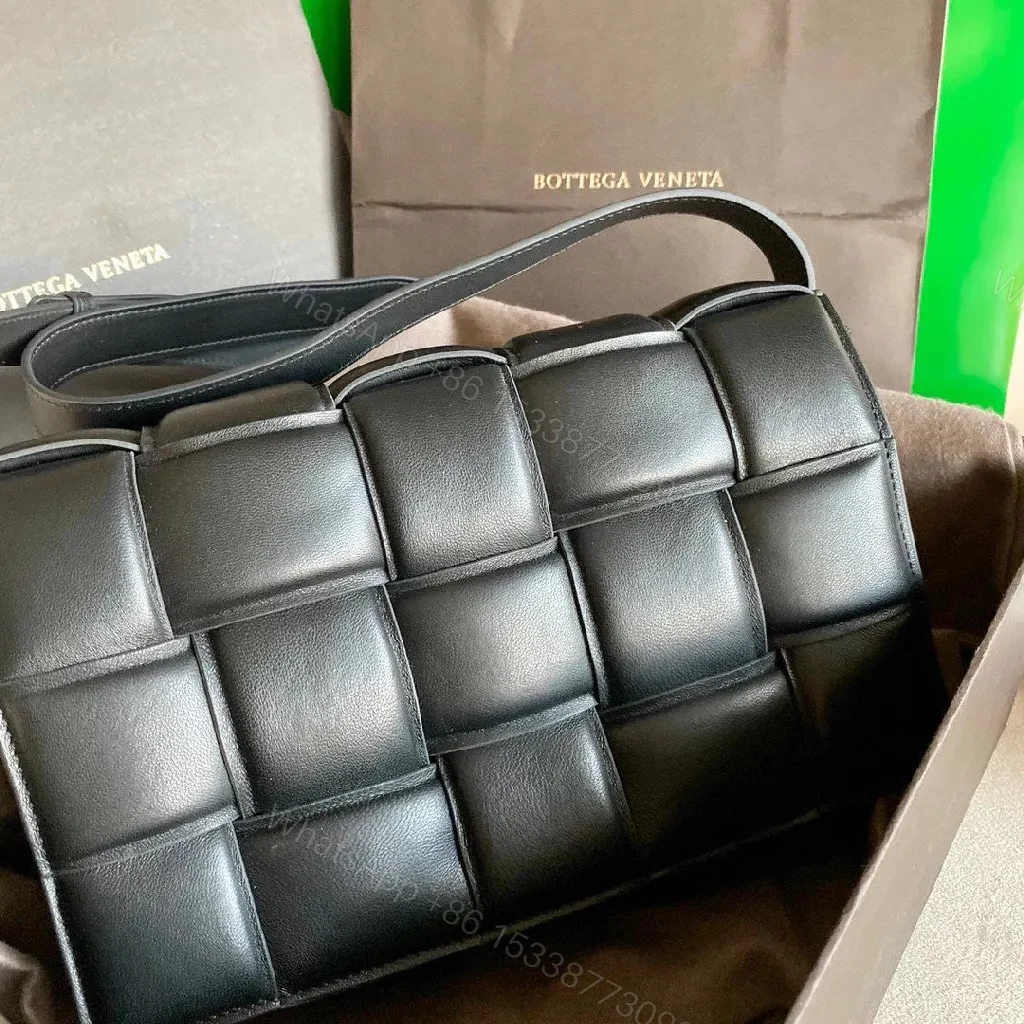View 3 of Bold Black Leather Padded Belt Bag - Modern Geometric Hardware