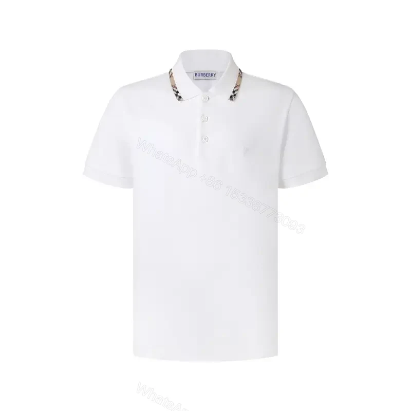 White Cotton Polo Relaxed Fit with Burberry Check Trim Polo Shirt — view 1