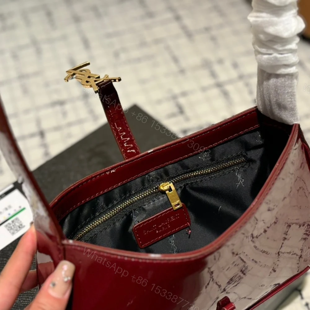 View 8 of Saint Laurent Le 5 A 7 Patent Hobo Bag In Shiny Wine Red 25Cm