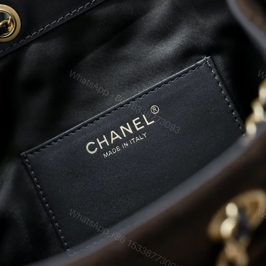 View 4 of Dark Chocolate Suede Bag with Gold Chain Detail, Flap Style Bag