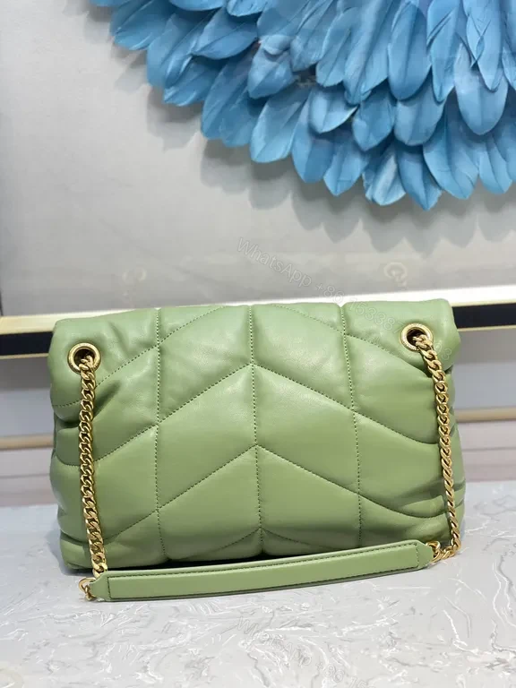View 9 of Sage Leather YSL-Style Weekend Bag with Gold Monogram