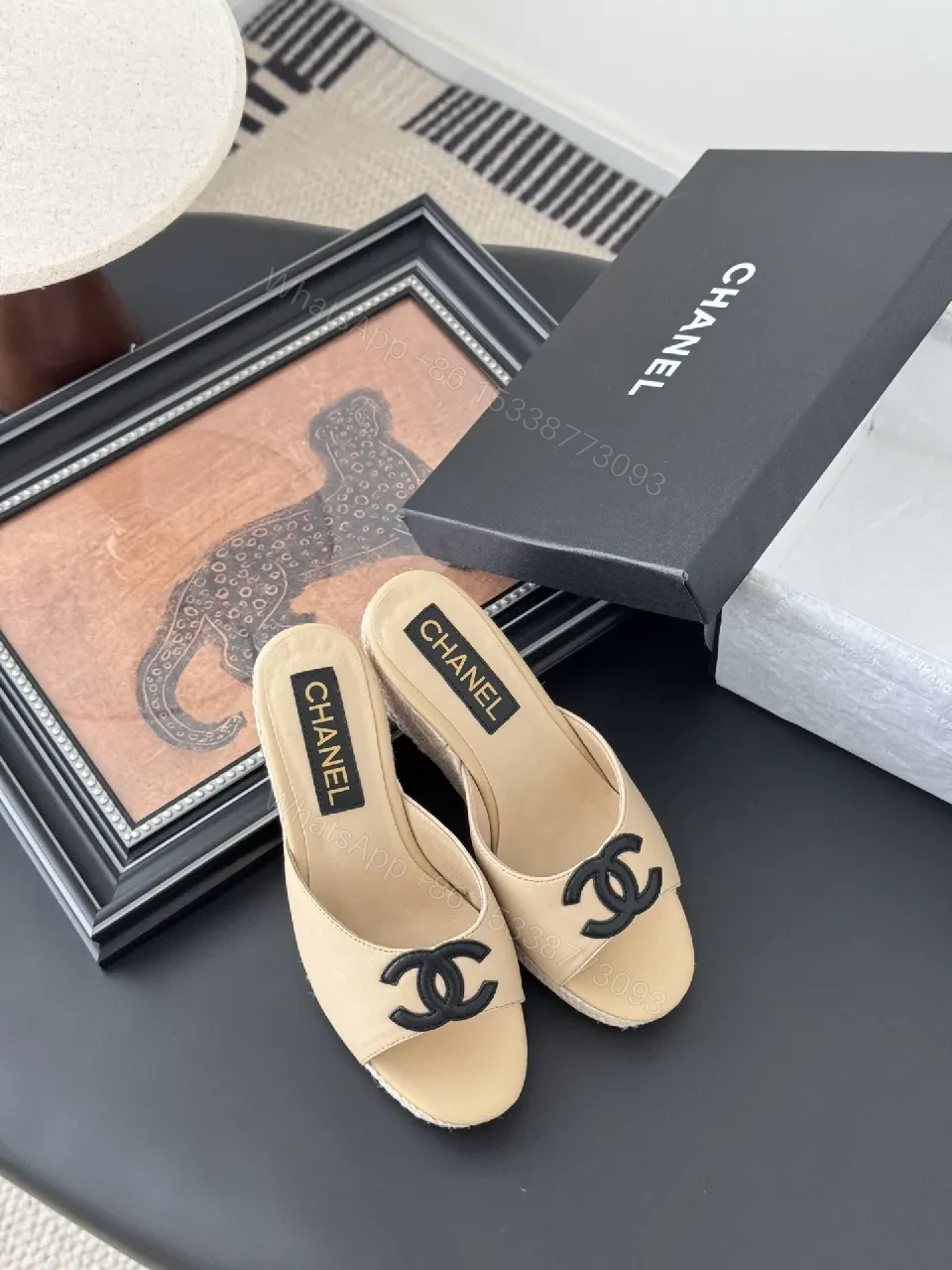 View 4 of Beige Leather Wedge Mules – Subtle Logo Elevation Shoes
