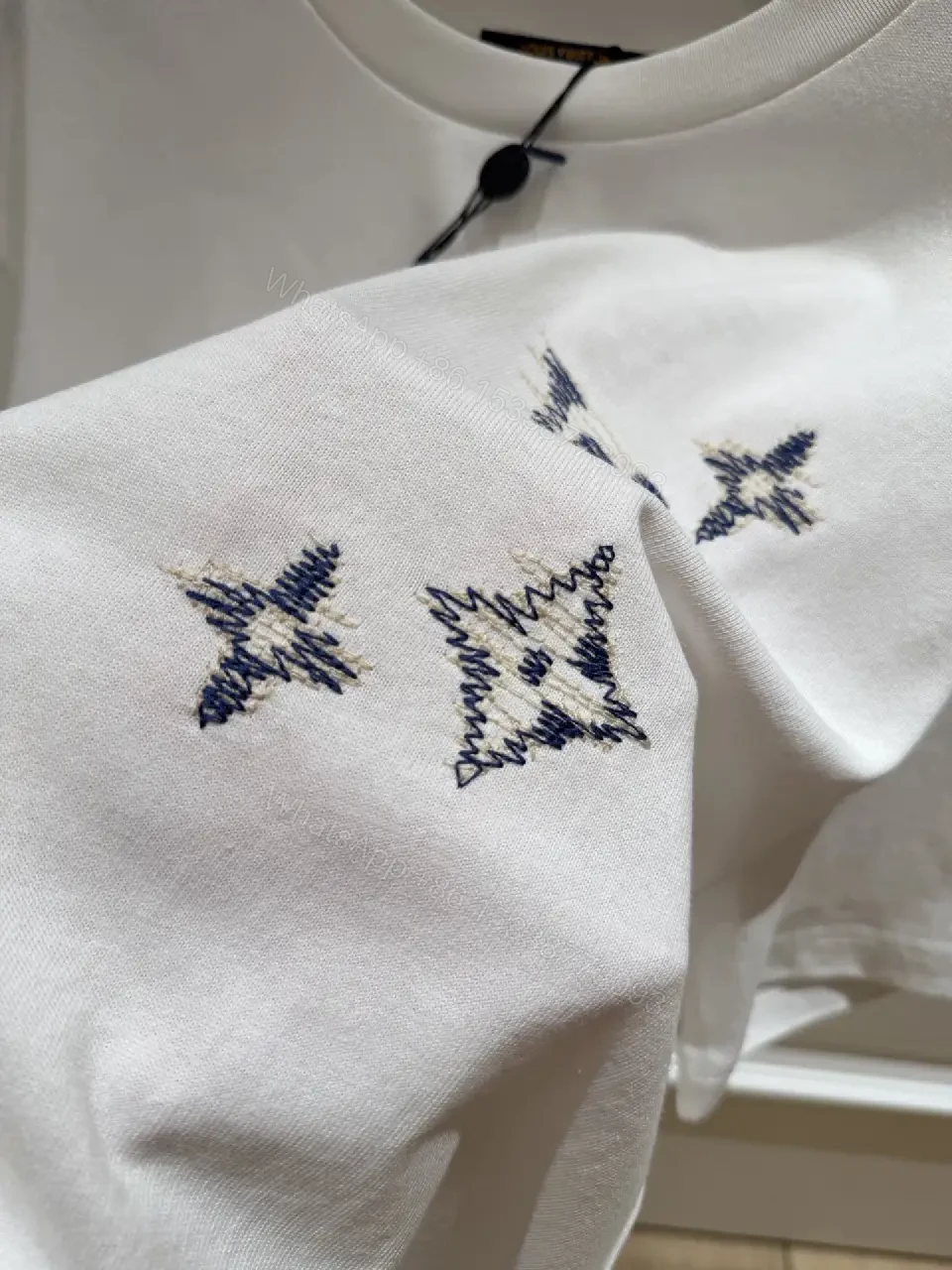 View 5 of White Cotton Streetwear Embroidered LV Motifs T-shirt