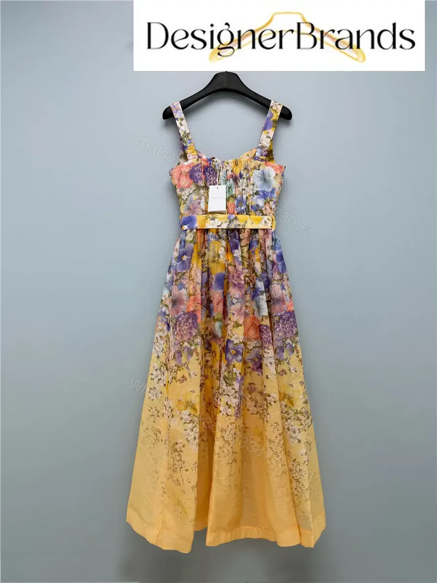 View 8 of Zimmermann Tama Printed Linen-Blend Belted Midi Dress