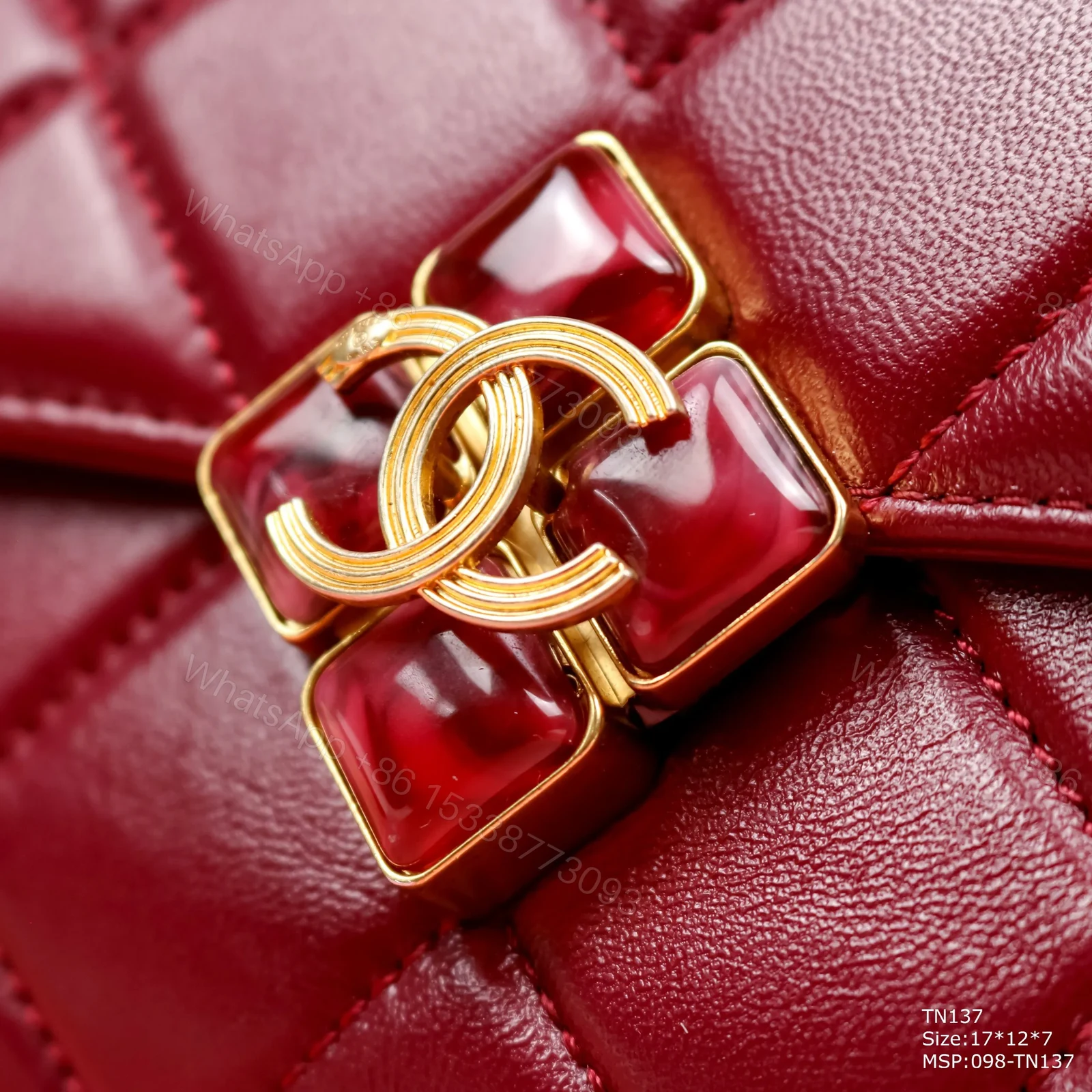 View 5 of Chanel Woman’s Red High Best Quality Handbag Lock With Stone 17x12x7cm