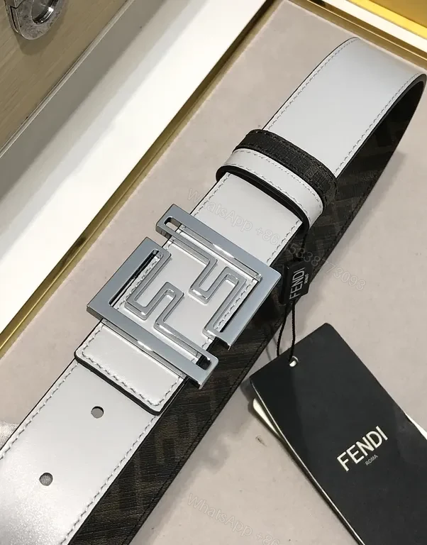View 4 of Minimalist Gray Leather Belt with Bold Fendi Buckle - Luxury Style