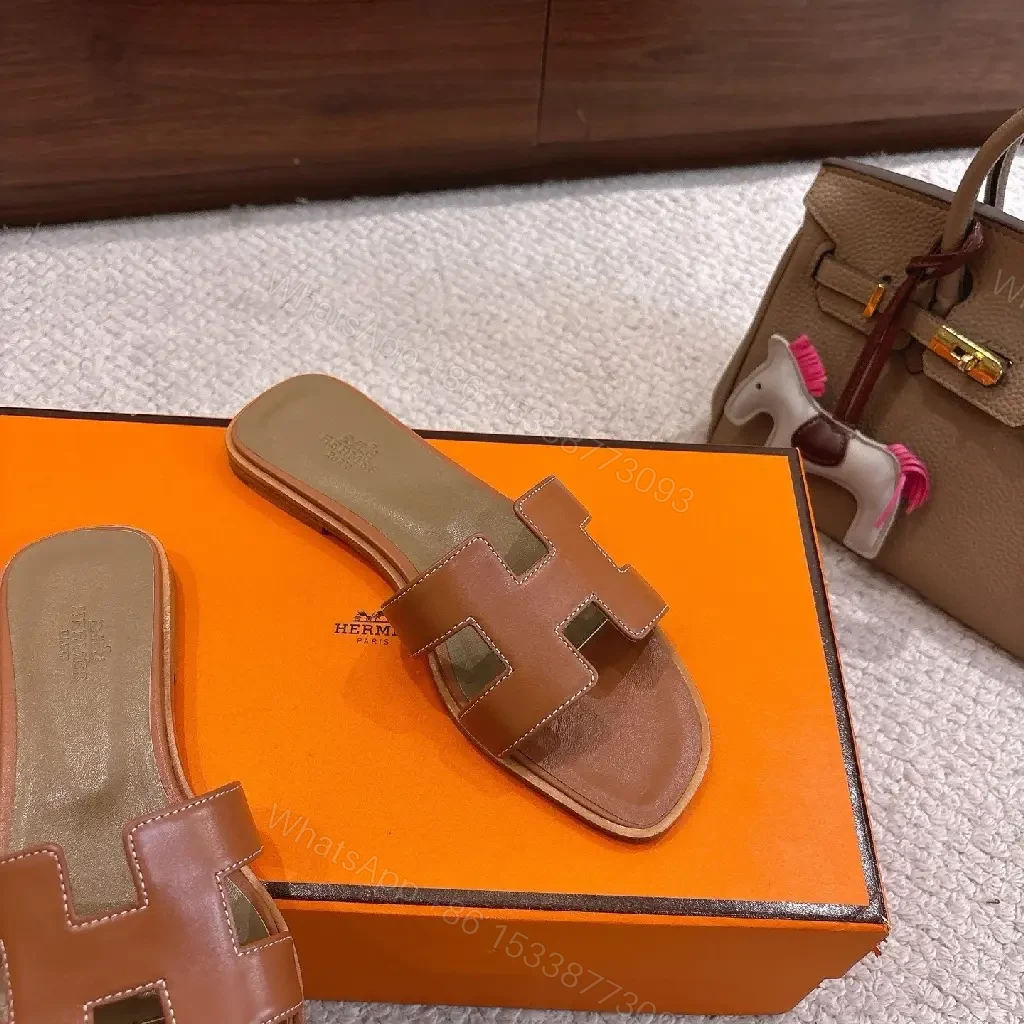 View 3 of H-Pattern Leather Slide Sandals: All-Day Comfort