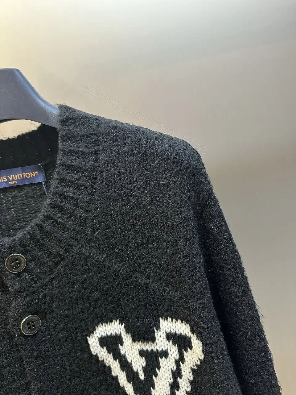 View 8 of Cozy Luxe Knit Cardigan with Bold Emblem, Mid-Weight Style