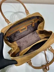 View 3 of SMALL TOP HANDLE BAG 25 IN GOLDEN BROWN NYLON AND CALFSKIN TRIM