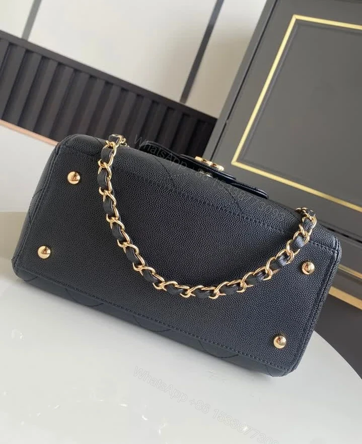 View 8 of Chanel Lookalike Small Black Shopping Bag 7095 Grained Calfskin