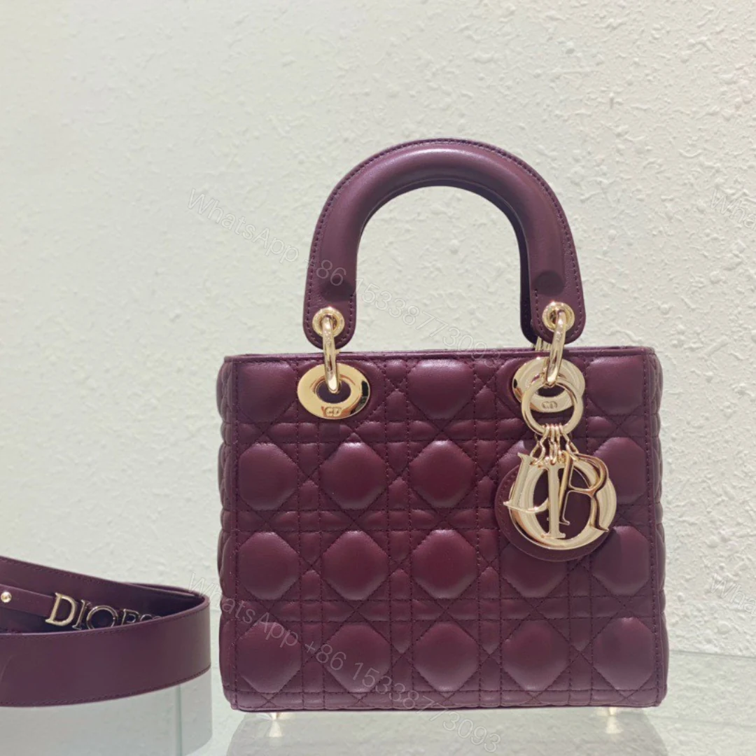 Dior Lady ABC High-end Women’s Handbag, Dark Red, Soft Leather 20cm — view 1