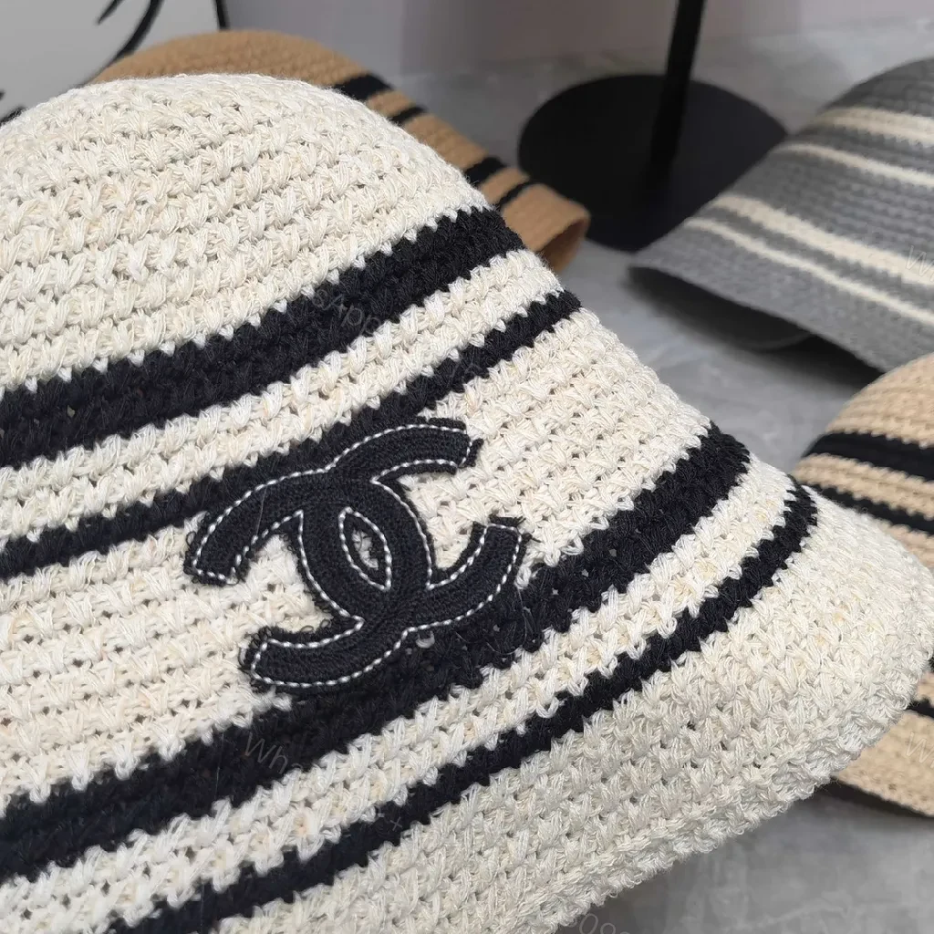 View 2 of Stripes Knit Bucket Hat: Luxe Logo-Embroidered Style