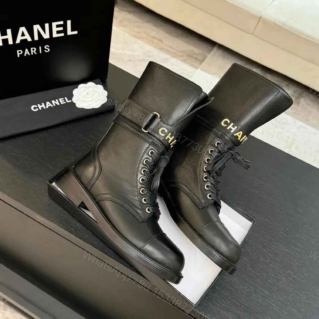 View 7 of Boldly Polished Combat Boots with Gold Detail