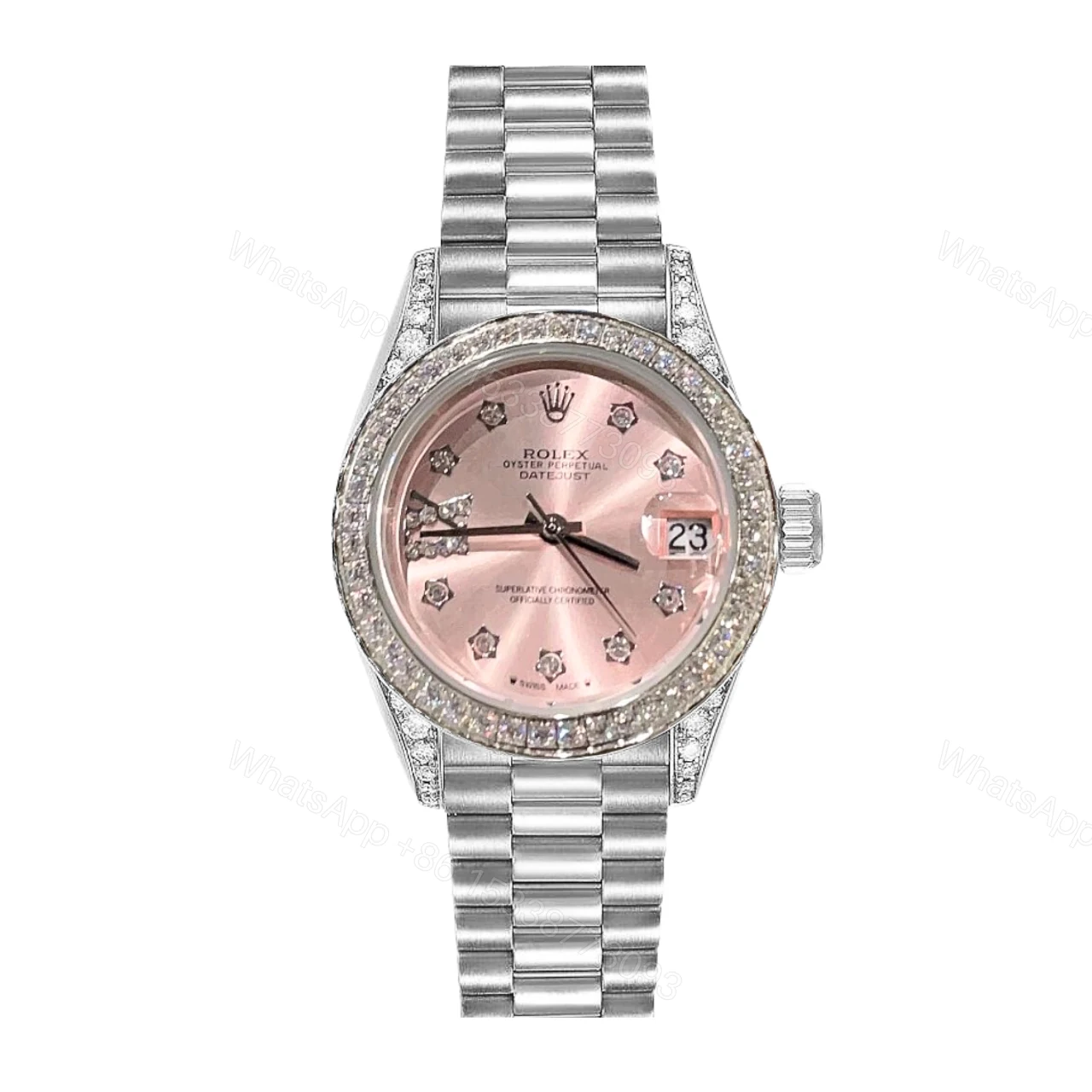 Rolex Datejust Diamond Bezel Oyster White Gold Pink 28Mm — view 1