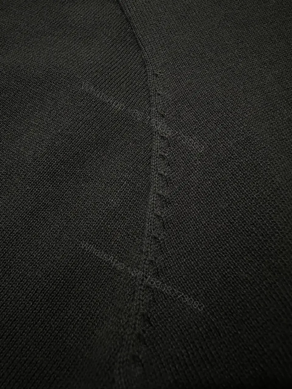 View 5 of Black Plain Knit Short-Sleeve Crew-Neck T-Shirt with Logo Accent