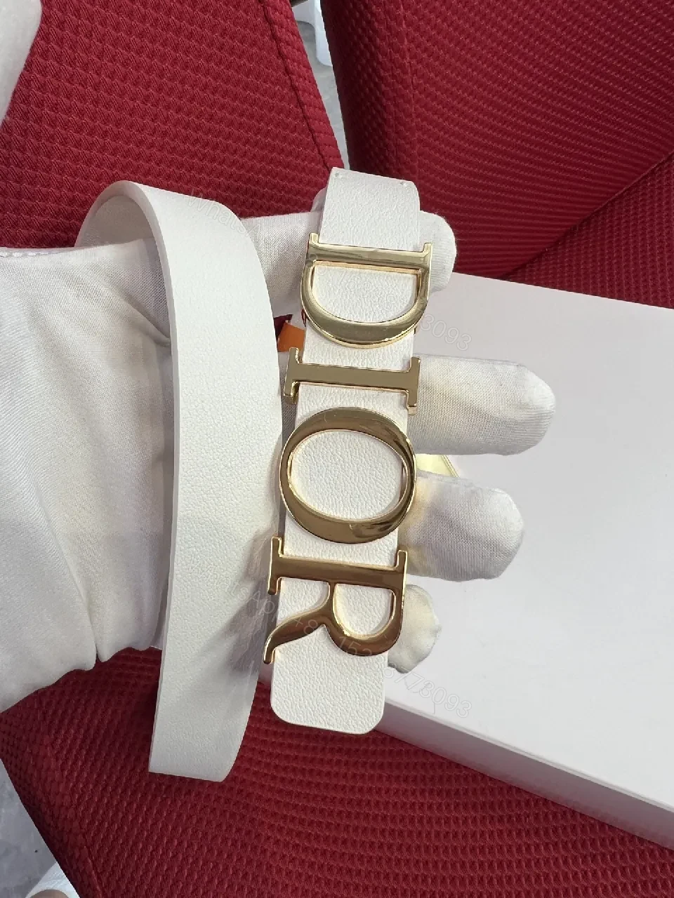 View 6 of Minimalist White Strap Belt with Gold DIOR Lettering