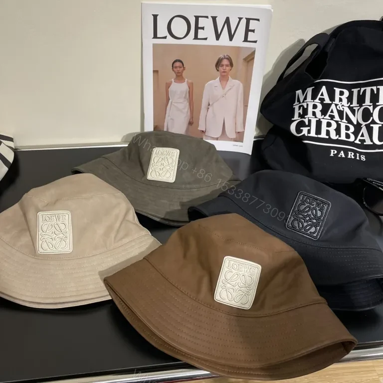 View 3 of Taupe Bucket Hat with Loewe Patch â€“ Soft, Luxe Everyday Style