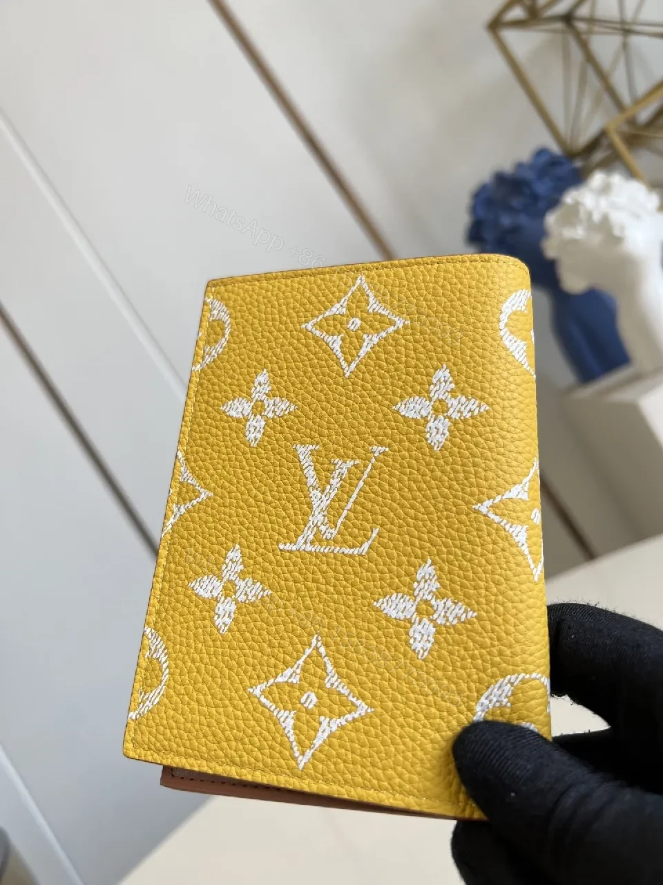 View 5 of Bold Yellow Monogram Textured Wallet - Compact Luxury Wallet
