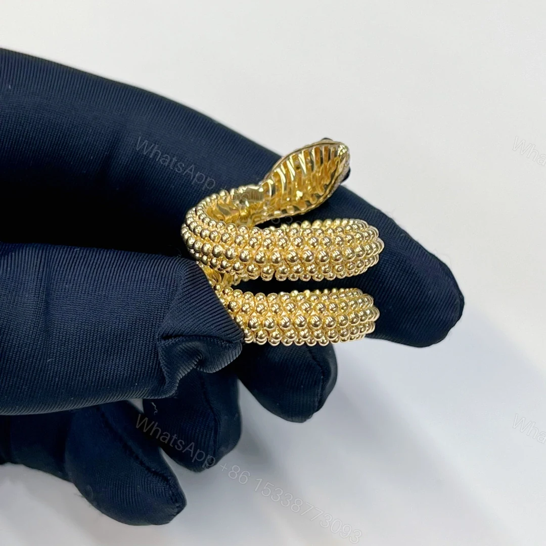 View 3 of 18K Gold Bvlgari Serpenti Two-Coil Ring With Head and Tail Diamonds Onyx 358655
