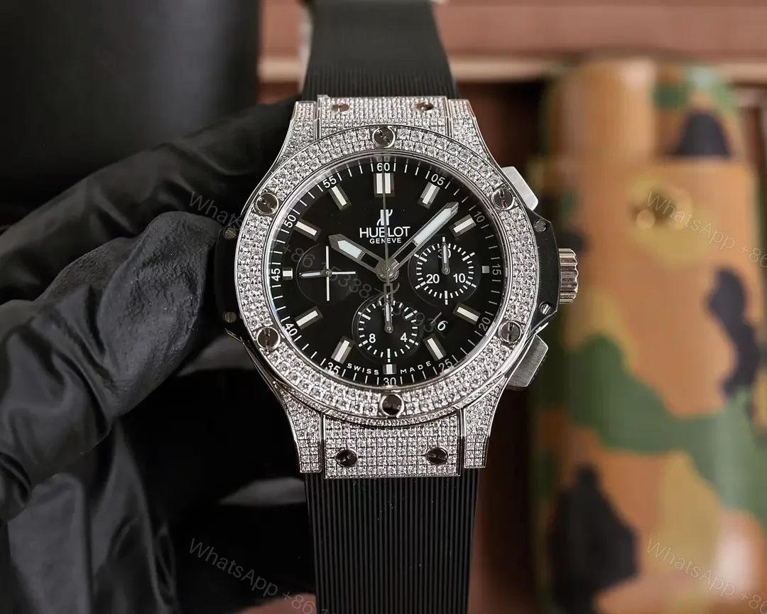 View 9 of Hublot Big Bang Chronograph Black Dial Diamond Bezel Rubber Strap 44MM Premium HUBLOT-BB-CH-BLK-DIA44