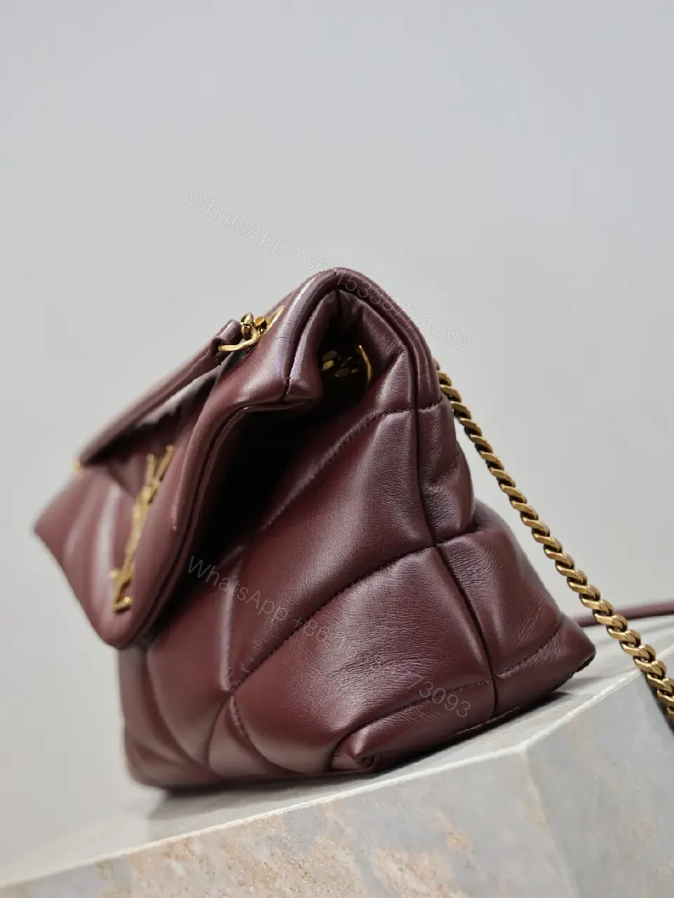 View 7 of Quilted Burgundy Crossbody: Gold-Hardware, Sleek Style