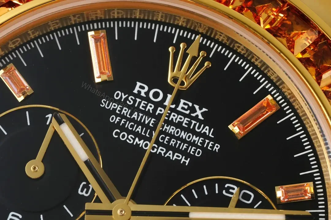 View 4 of Premium Rolex Daytona Orange Sapphire Gold replica 40MM Black Rubber Strap EditionRG-DAYTONA-ORANGE-SAPPHIRE-GOLD-RUBBER-40