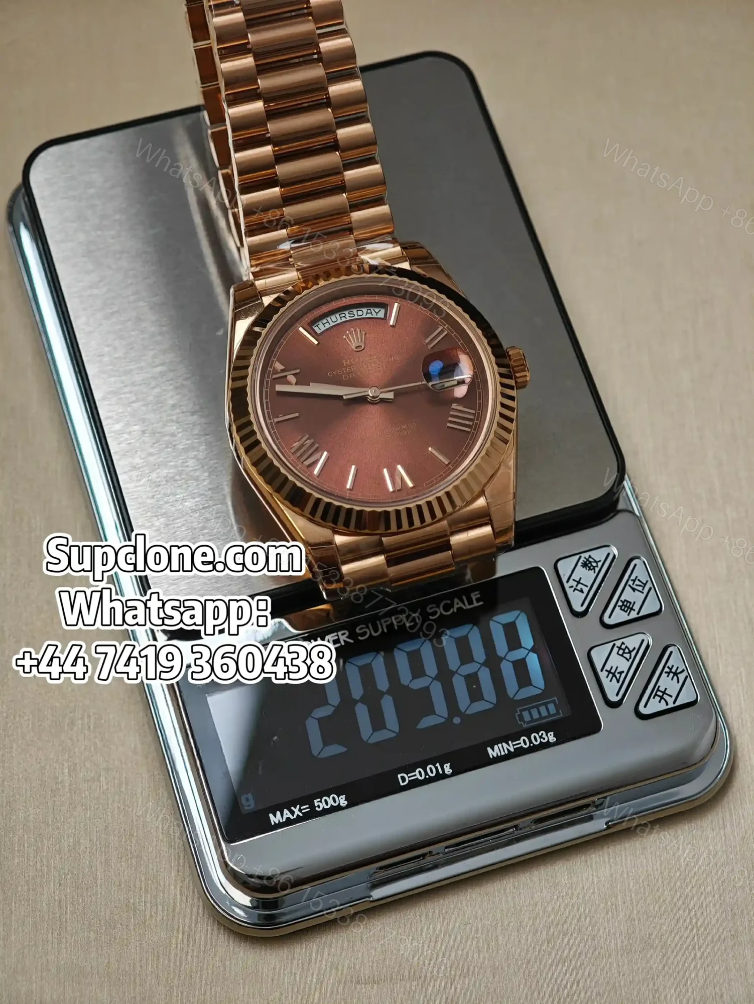 View 14 of Rolex Day-Date 40mm Rose Gold Brown Roman Dial – Super Clone 1:1 Cal. 3255