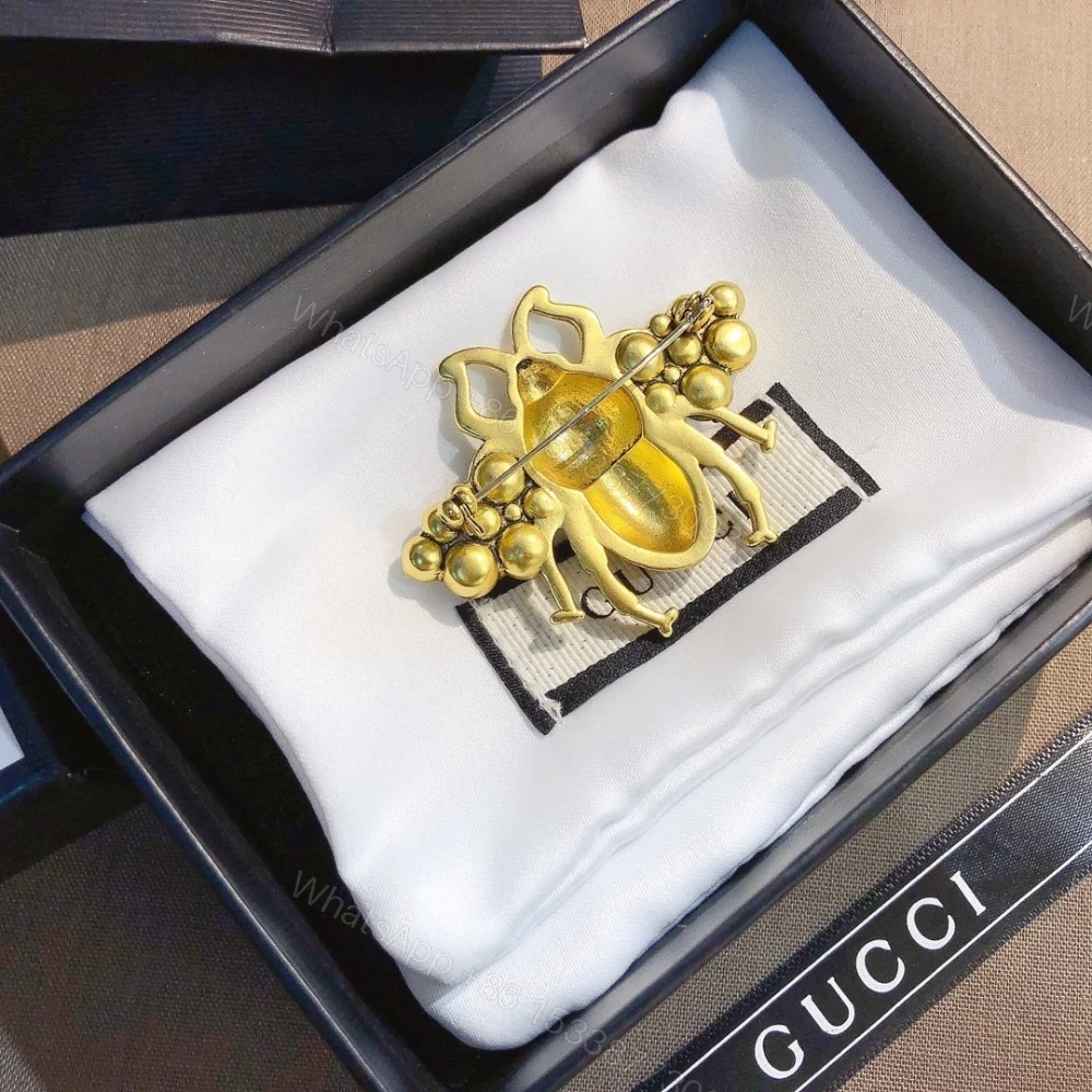 View 5 of Gucci GG Black And Red Bee Brooch Gold With Pearl