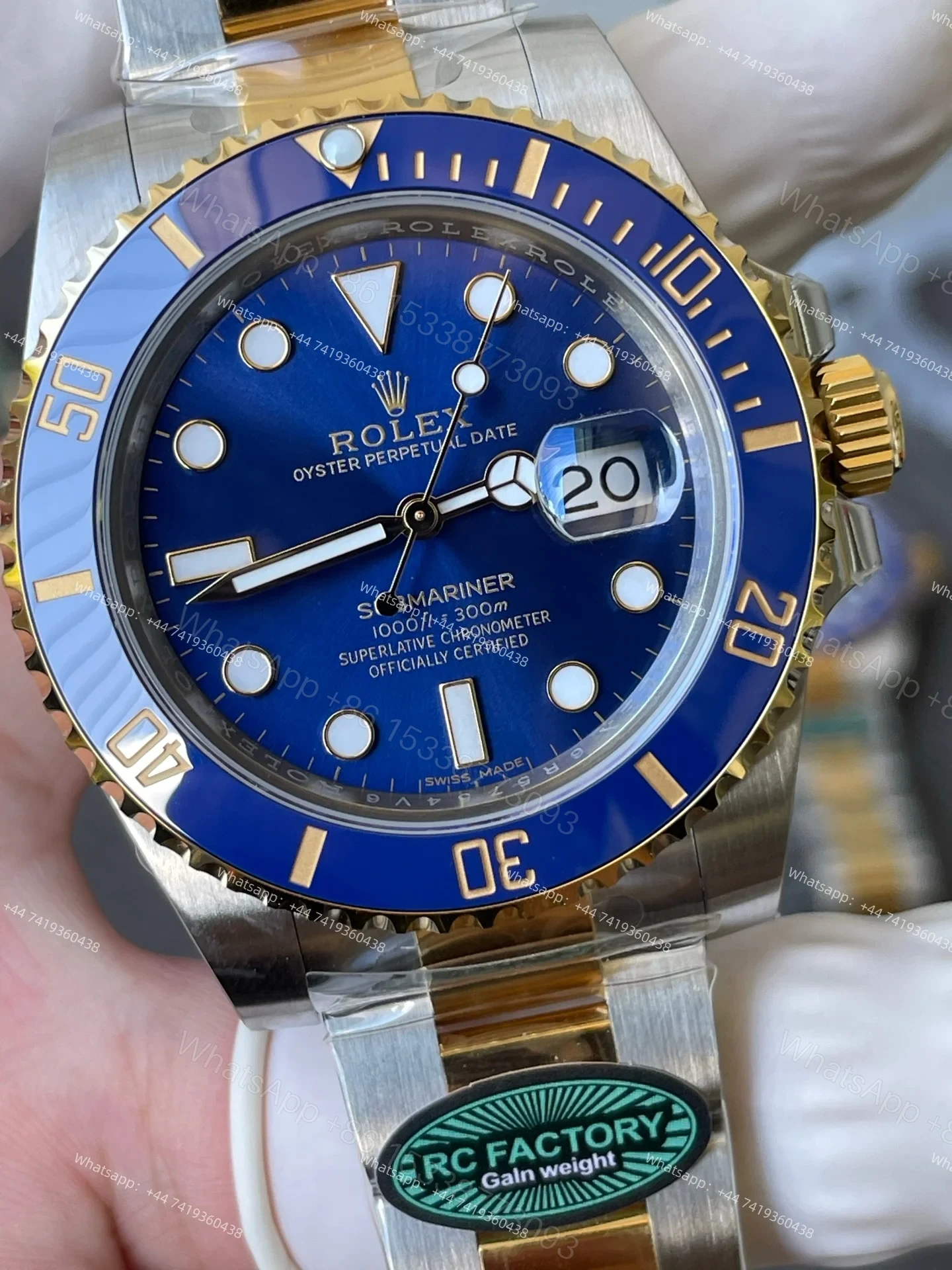 View 5 of Rolex Super Clone Watches 1:1 Submariner 116613LB Bluesy Two Tone 3135