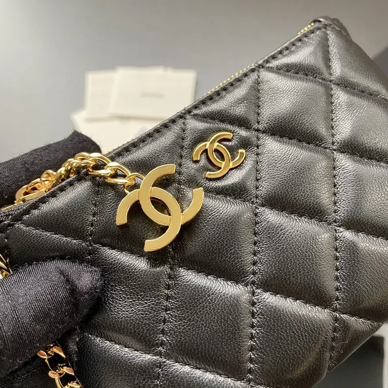 View 3 of Compact Black Quilted Wallet with Gold Chanel Charm â€“ Everyday Luxury