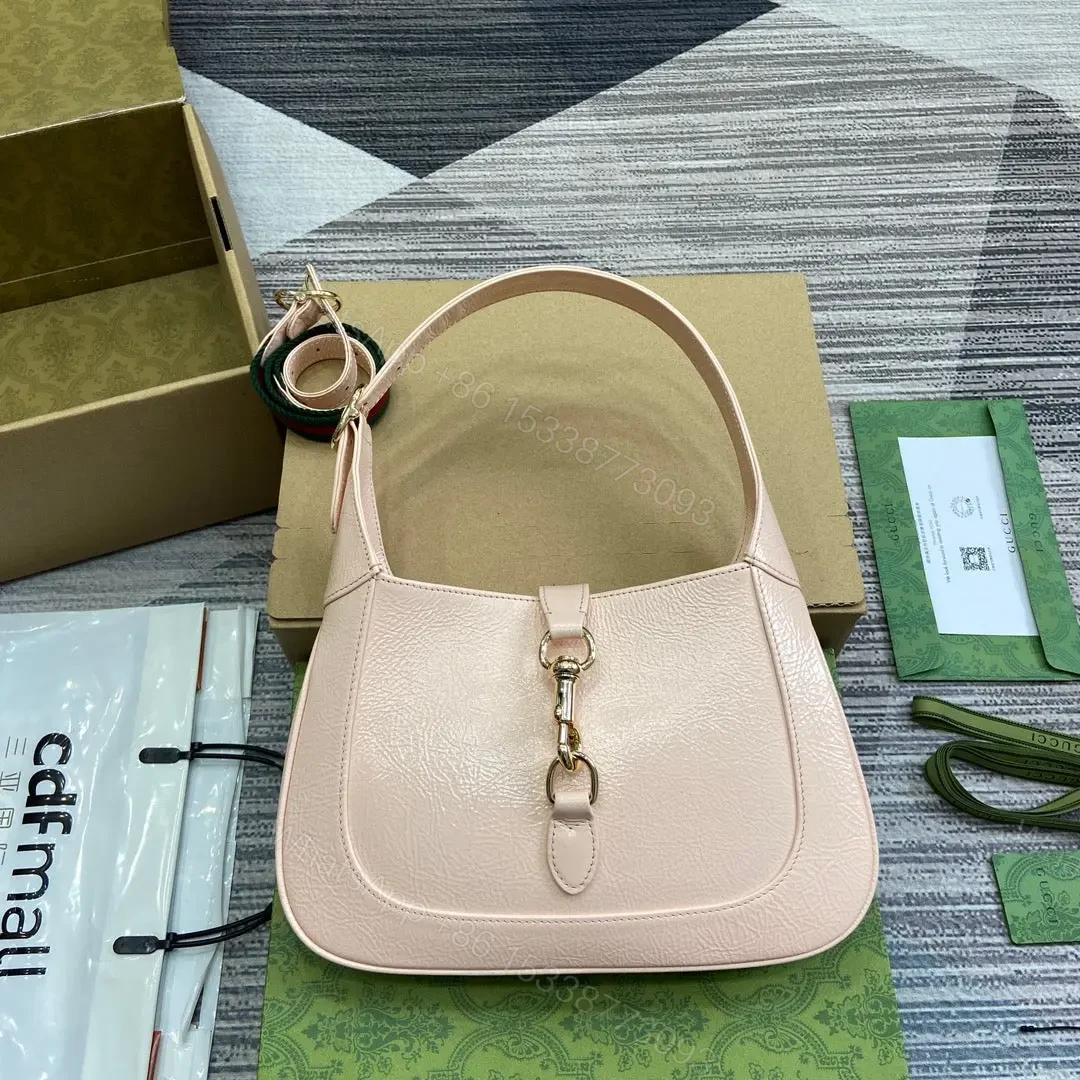 JACKIE SMALL SHOULDER BAG 27 IN LIGHT PINK CRACKED LACQUER GOLD HARDWARE — view 1