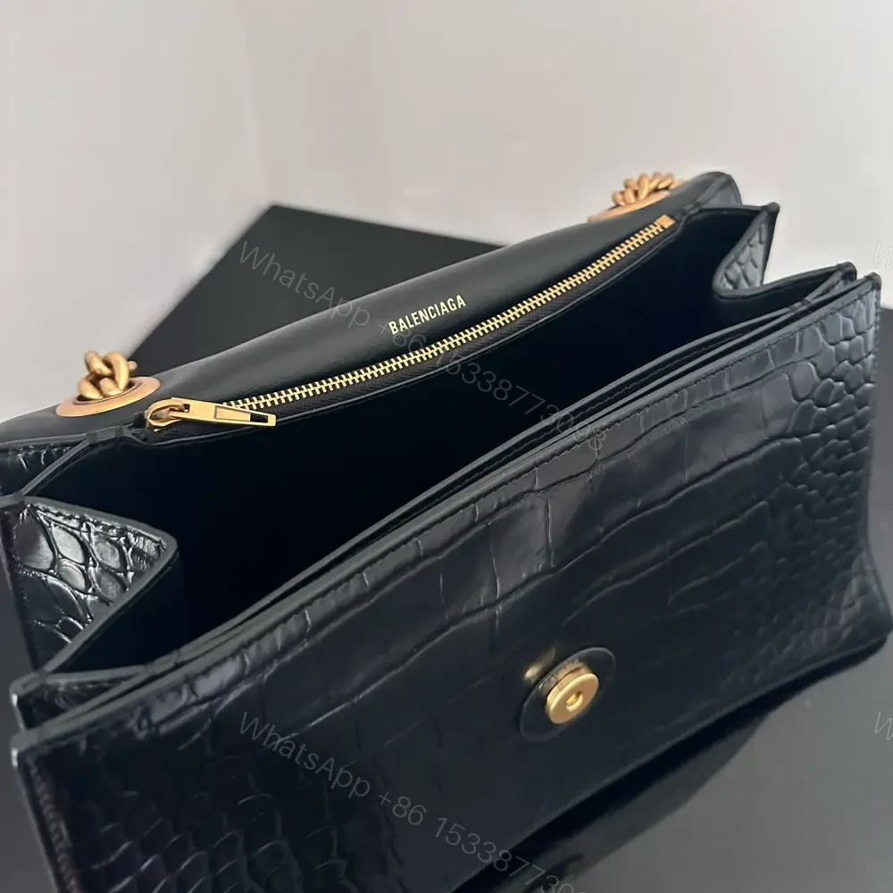 View 8 of 高仿Balenciaga*Crush系列鱷魚皮沙漏包黑色M