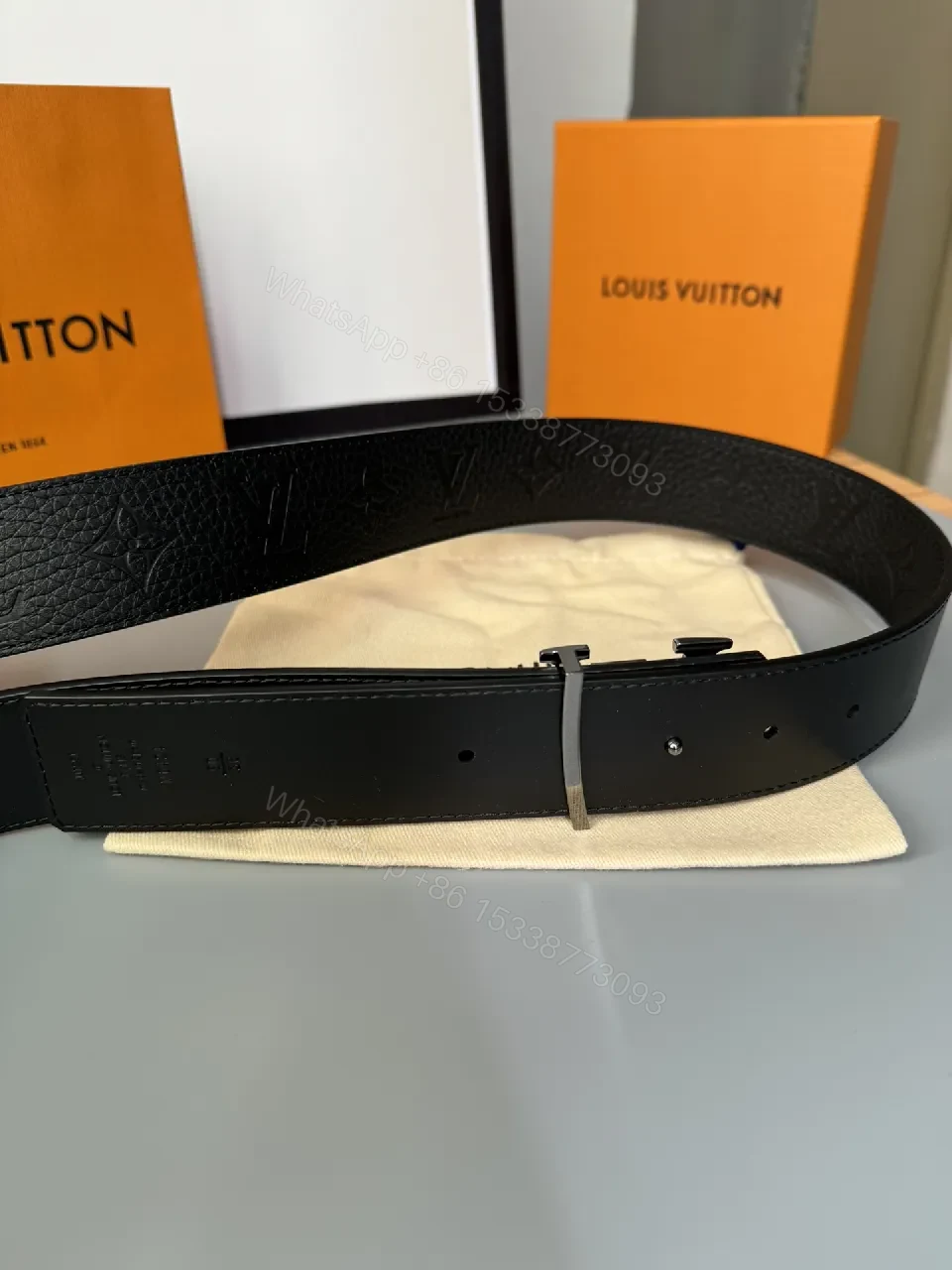 View 7 of Bold Leather Belt: Refined Style, LV Buckle, All-Day Confidence