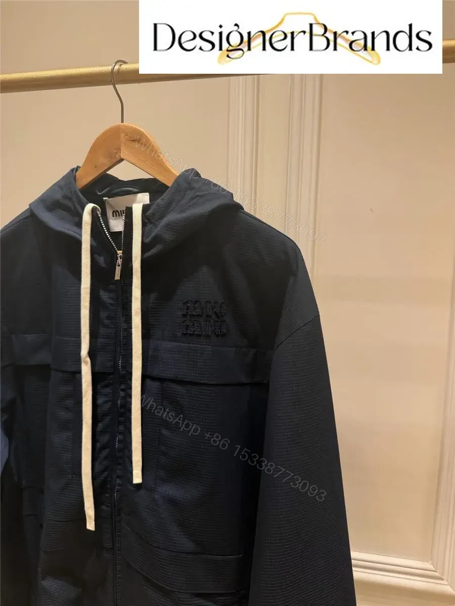 View 9 of Miu Miu Dark Blue Drawstring Hooded Parka