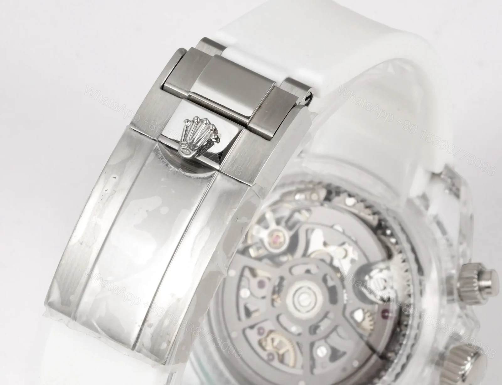 View 9 of Rolex Daytona Skeleton White Sapphire replica 40MM White Rubber Strap Edition RG-DAYTONA-SKELETON-WHITE-SAPPHIRE-RUBBER-40