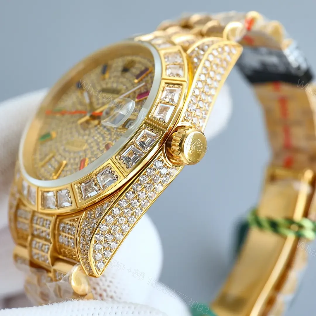 View 4 of Best Rolex Datejust Full Diamond replica· 41MM Gold President Bracelet Edition RG-DATEJUST41-FULL-DIAMOND-GOLD