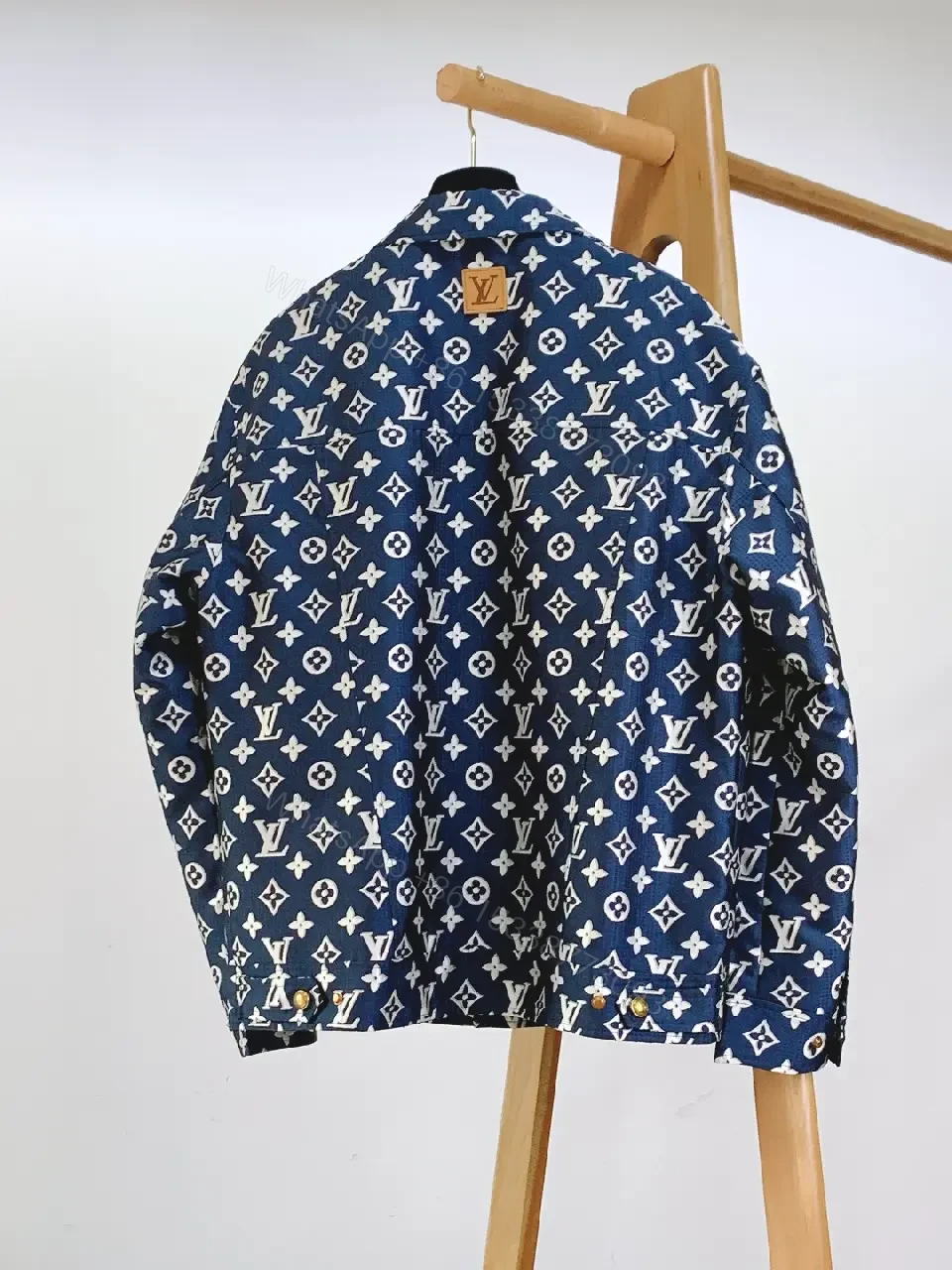 View 2 of Patterned Denim Jacket with Monogram Motif - Street-Chic Statement