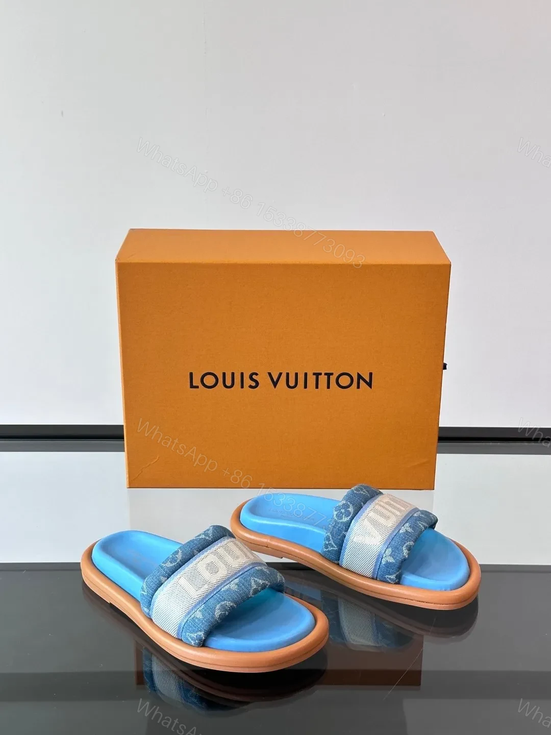 View 5 of LV Men Blue Denim Canvas Slides