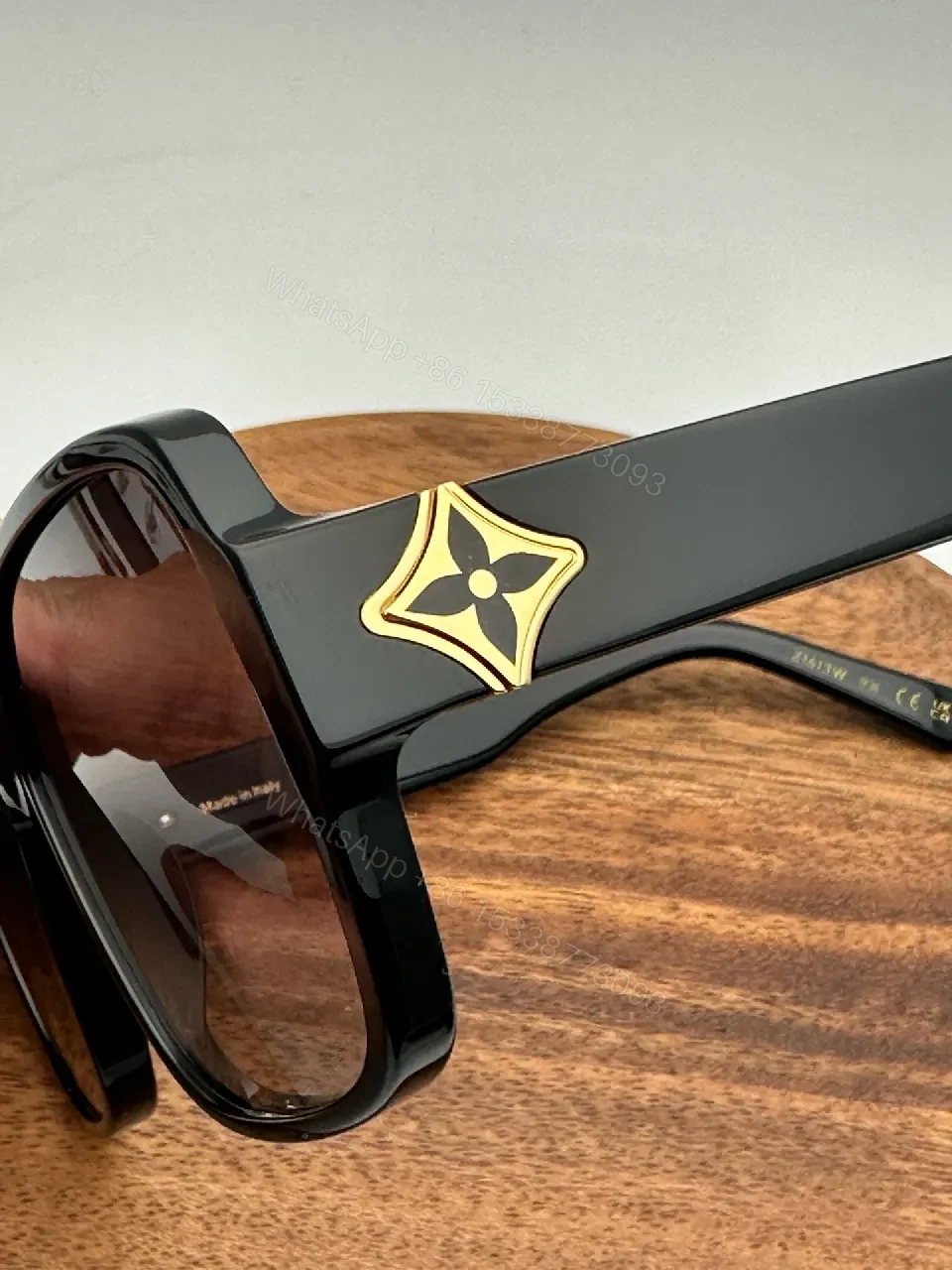 View 4 of Shiny Black Acetate Block-Frame Sunglasses, Designer-Inspired